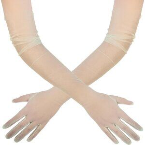 Women's Aquamarine Evening Tulle Mesh Long Lace Gloves Wedding Party Costume